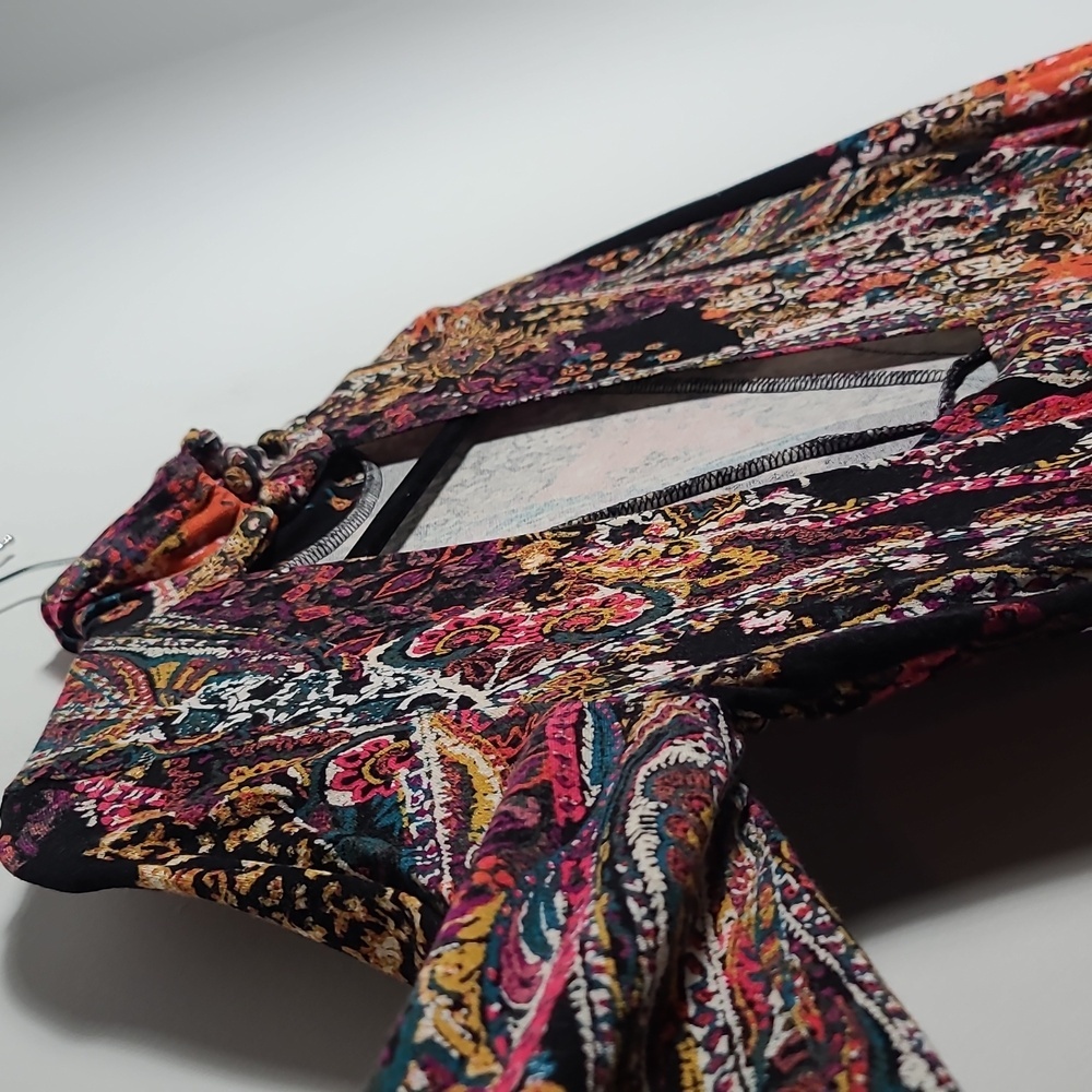 FREE PEOPLE All Dolled Up Paisley High Neck Open Back Long Sleeve Mini Dress Sm - Picture 13 of 16